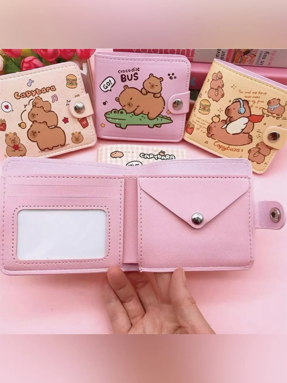 Pink Capybara Cartoon Bifold Wallet